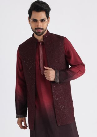 Readymade Maroon Embroidered Nehru Jacket