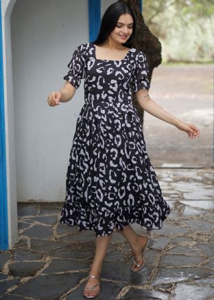 Black Printed Dress In Georgette