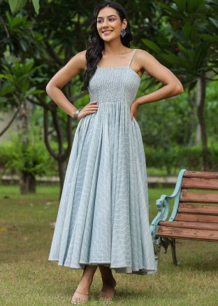 Grey Printed Readymade Cotton Dress