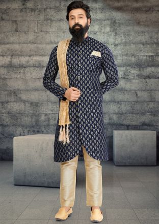 Blue Indo Western Sherwani For Mens