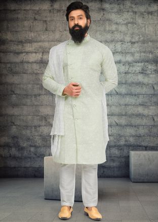 Green Printed Indo Western Sherwani