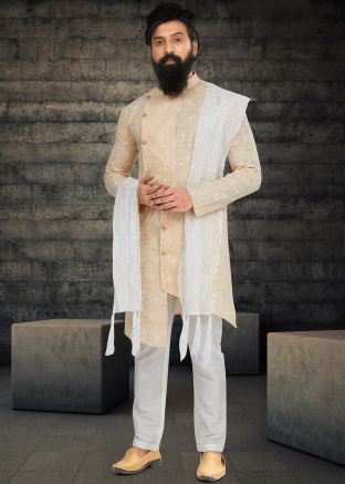 Peach Asymmetric Indo Western Sherwani