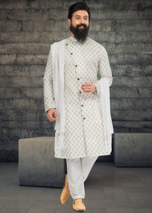Off White Mens Indo Western Sherwani