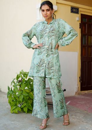 Sage Green Digital Printed Cotton Readymade Co-Ord Set