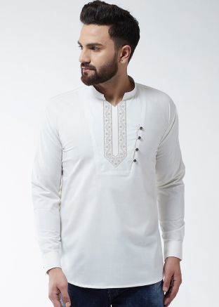 White Embroidered Short Kurta