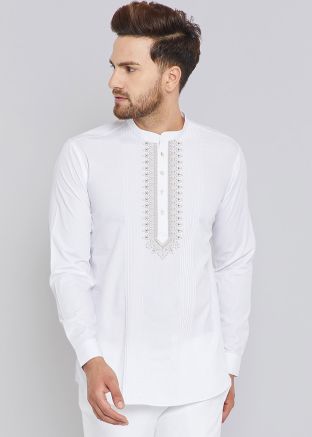 Mens White Kurta In Cotton