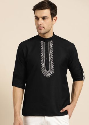 Black Kurta For Mens In Cotton