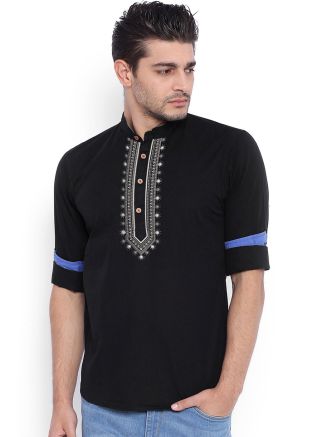 Black Embroidered Cotton Kurta