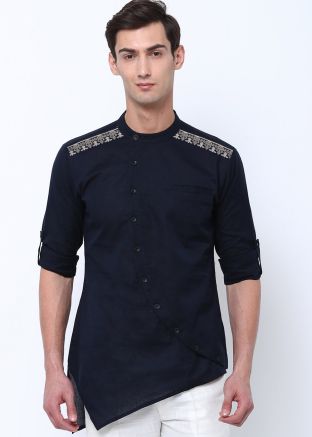 Blue Short Kurta In Cotton