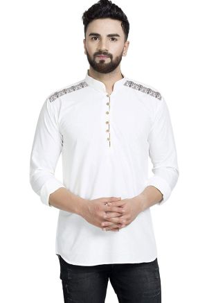 White Casual Mens Kurta In Cotton