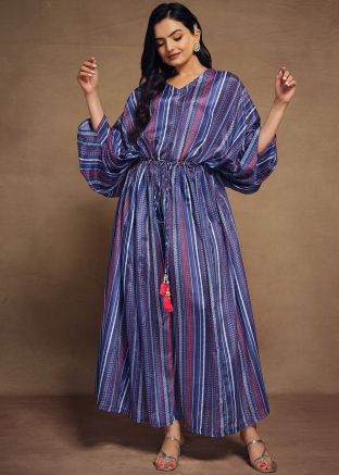 Readymade Purple Printed Kaftan In Art Silk