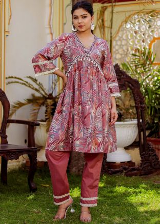 Pink Printed Cotton Kurta Set