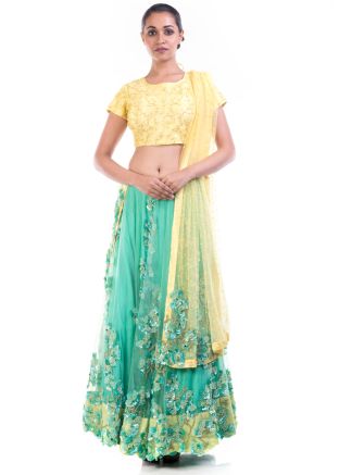 Aqua Green Embroidered Lehenga Choli With Dupatta 