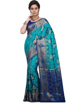 Buy Blue Woven pure banarasi silk sarees USA, Australia