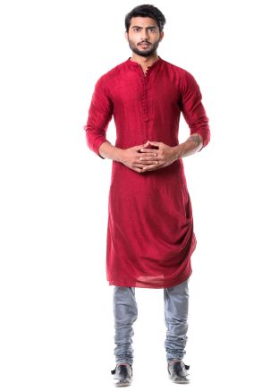 Red Cowl Style Silk Kurta Churidar Set