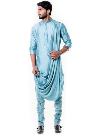 Blue Cowl Style Kurta With Churidar