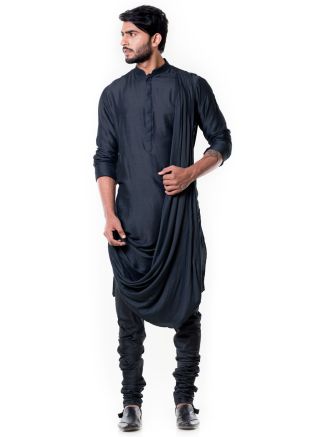 Black Cowl Style Silk Kurta With Churidar
