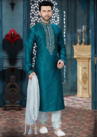 Teal Green Embroidered Readymade Kurta Set