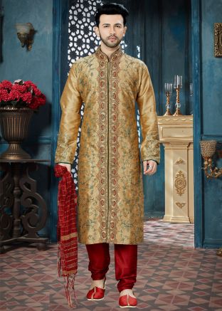 Golden Embroidered Readymade Kurta Set