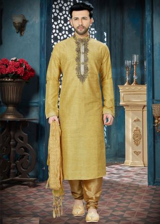 Light Yellow Embroidered Readymade Kurta Set