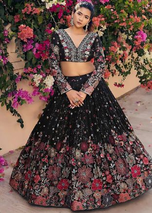 Black Embroidered Georgette Lehenga Choli