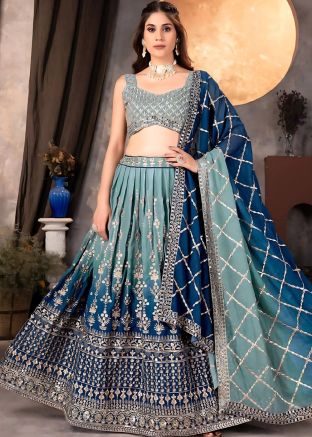 Shaded Blue Embroidered Lehenga Choli Set