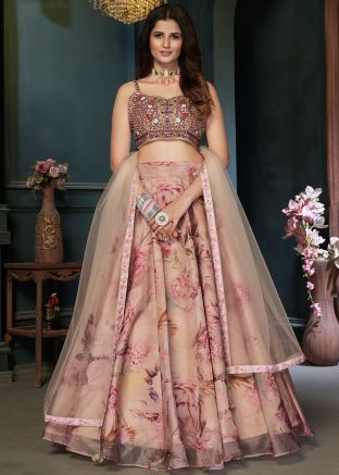 Mauve Peach Readymade Printed Organza Lehenga Choli