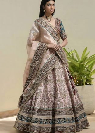 Beige Embroidered Lehenga Choli In Art Silk