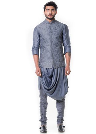 Buy Grey Cowl Style Wedding Kurta Pajama for Men Online With Jacket
