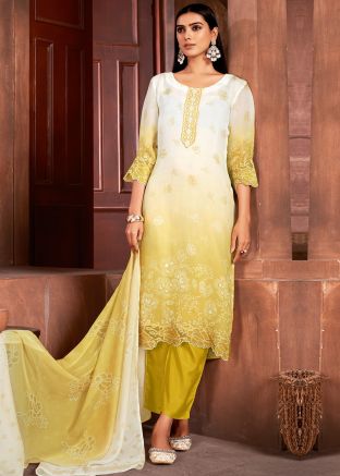 Shaded Yellow Readymade Digital Print Pant Suit