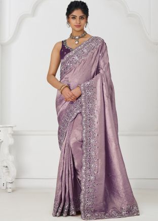 Purple Scalloped Embroidered Border Saree