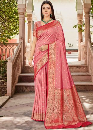 Pink Zari Woven Saree In Silk