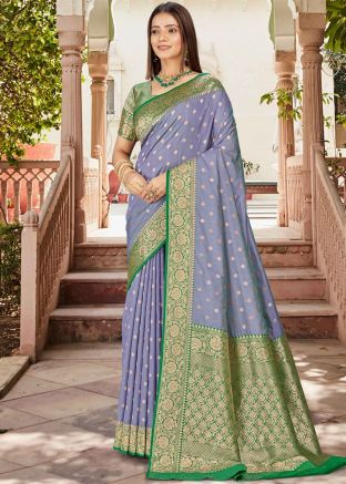 Blue Zari Woven Saree In Silk