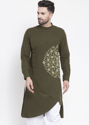 Green Embroidered Mens Kurta