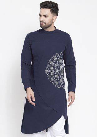 Blue Embroidered Mens Kurta