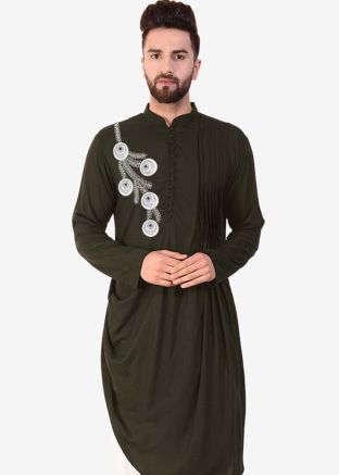 Black Embroidered Mens Kurta