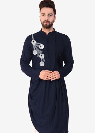 Blue Embroidered Mens Kurta