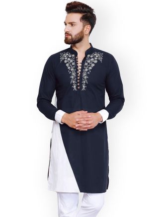 Blue Embroidered Mens Kurta