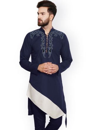Blue Embroidered Mens Kurta
