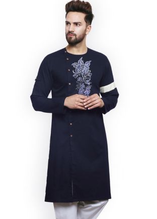 Blue Embroidered Mens Kurta