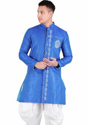 Blue Embroidered Mens Kurta