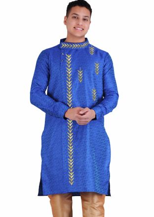 Blue Embroidered Mens Kurta