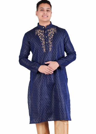 Blue Embroidered Mens Kurta