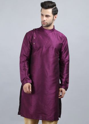 Purple Mens Kurta In Dupion Silk