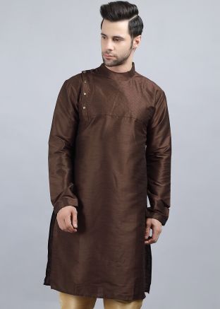 Brown Dupion Silk Readymade Kurta 