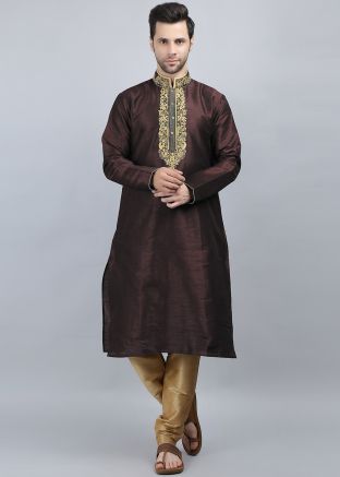 Brown Embroidered Kurta Pajama