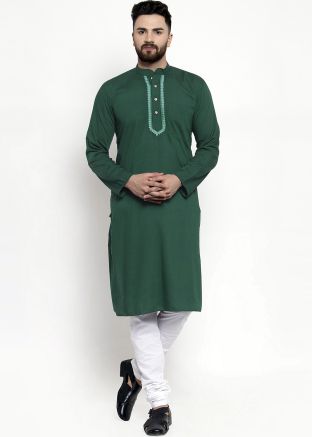 Green Readymade Cotton Mens Kurta Pajama