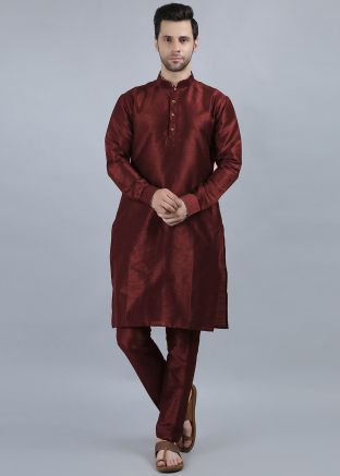 Maroon Kurta Pajama In Dupion Silk
