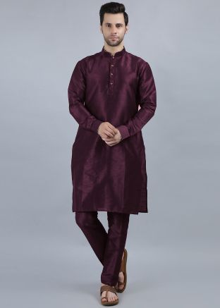 Wine Dupion Silk Kurta Pajama