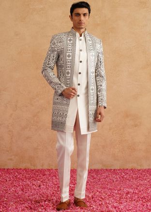 Cream Embroidered Indo Western Sherwani